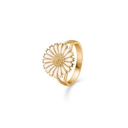 Mads Z Marguerit ring i forgyldt sølv med hvid emalje, marguerit 15 mm.